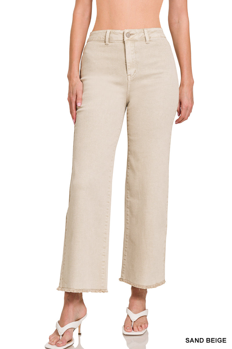 High waist beige cropped jeans