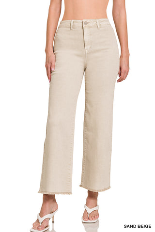 High waist beige cropped jeans