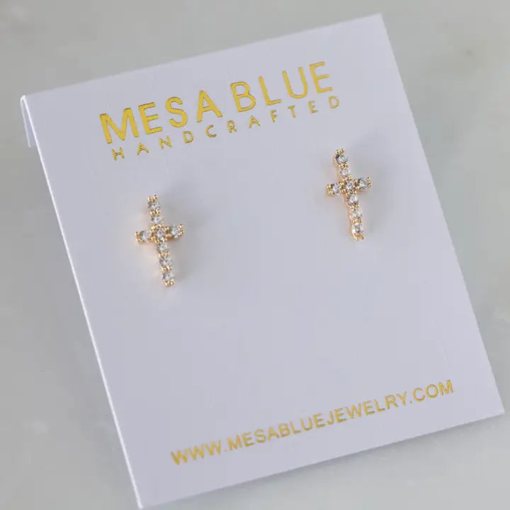 Gold Cross Stud Earrings