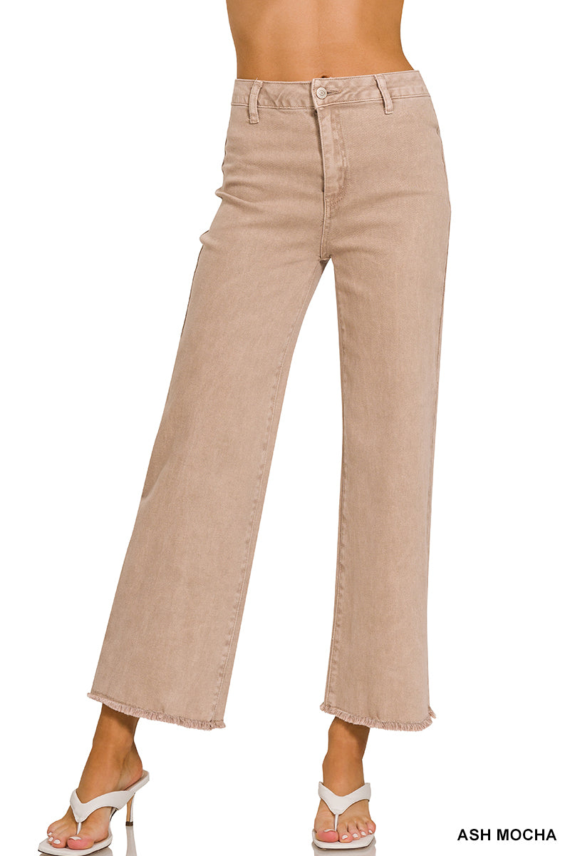 Zenana Frayed Denim Pants in Ash Mocha main image 1