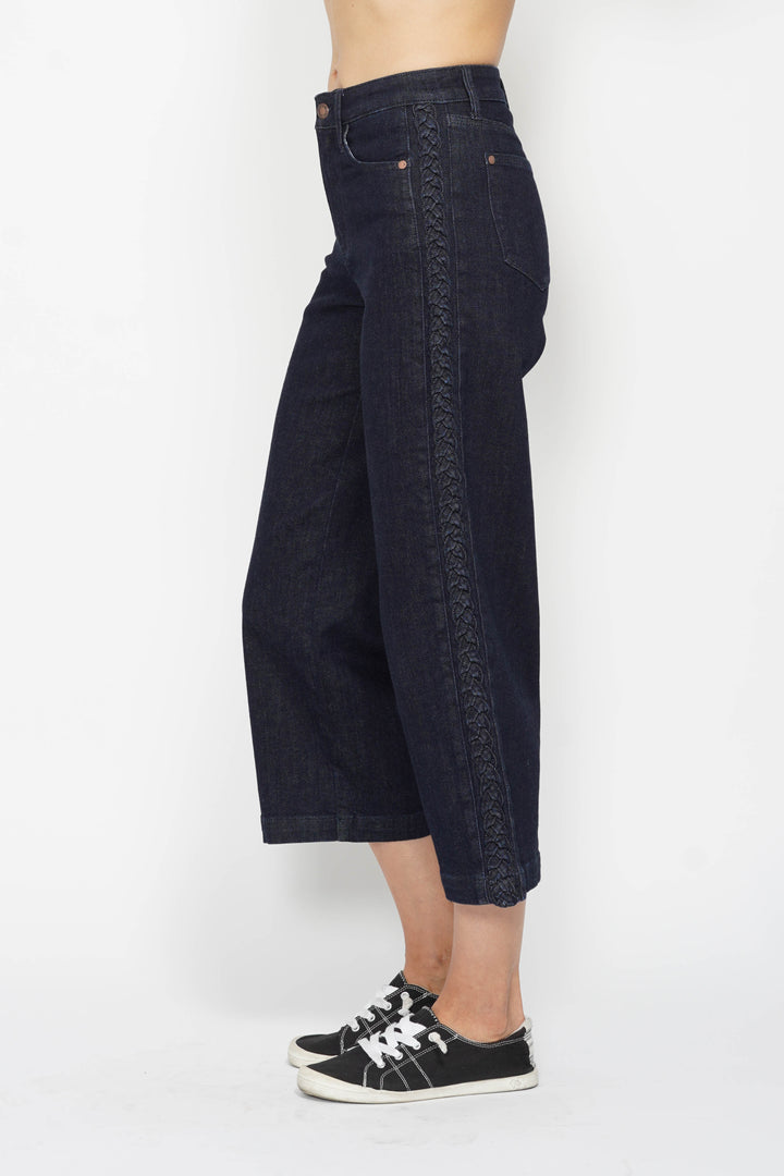 Judy Blue Side Seam Braid Crop Wide Jean