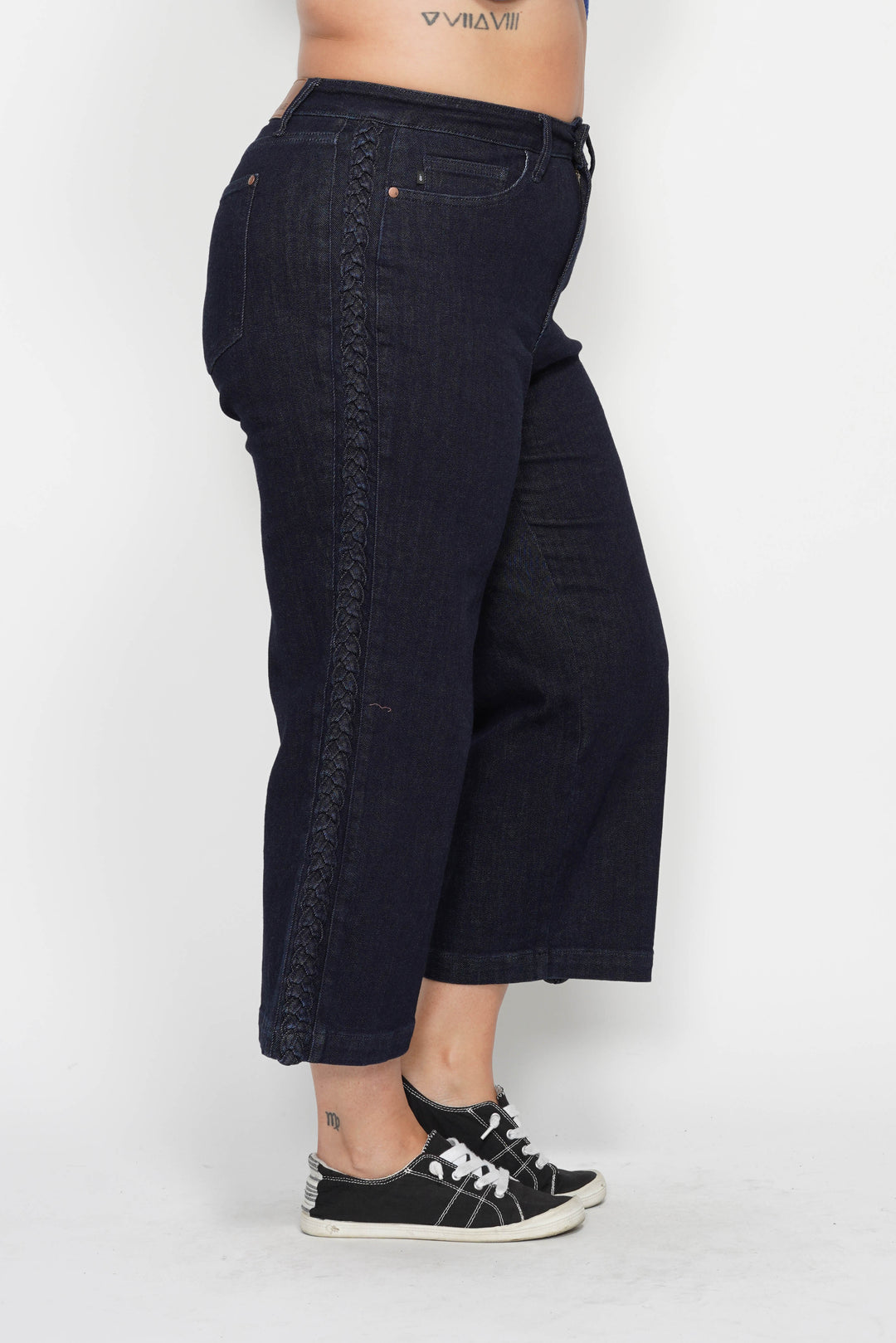 Judy Blue Side Seam Braid Crop Wide Jean