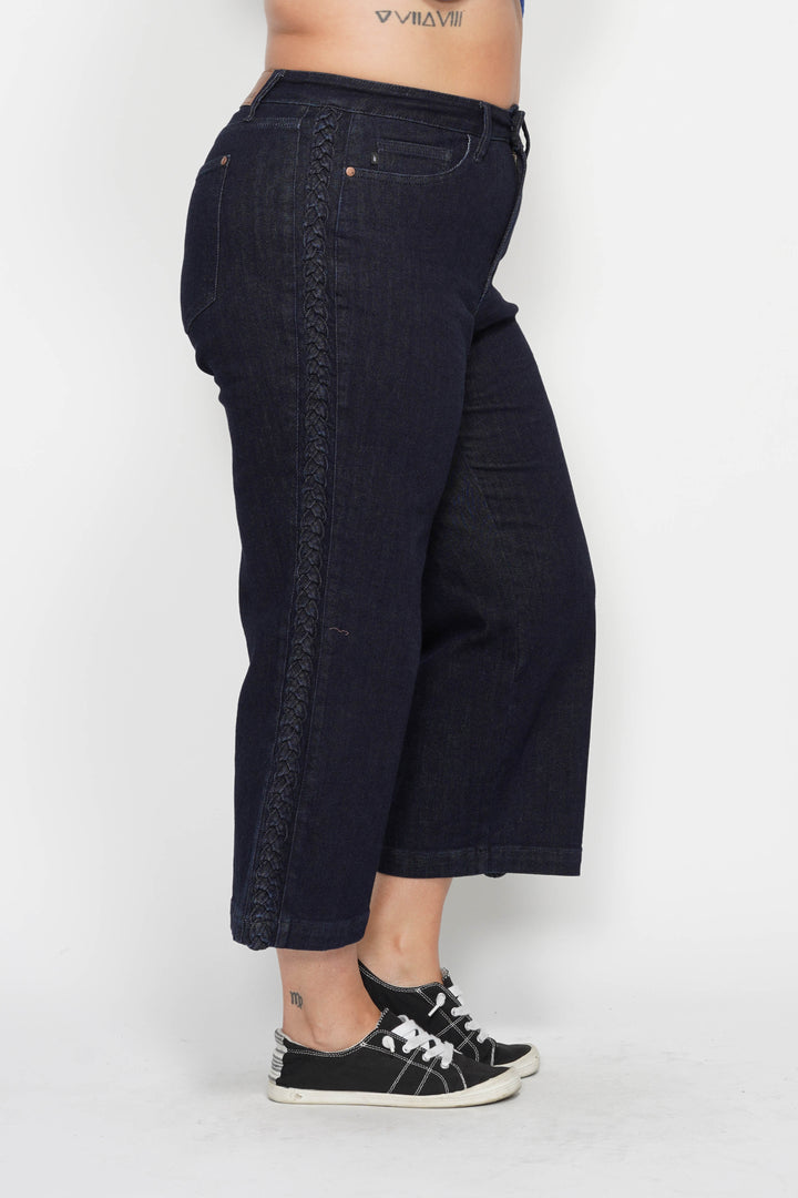 Judy Blue Side Seam Braid Crop Wide Jean
