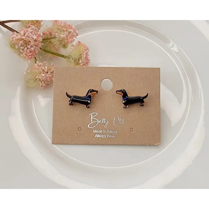 Dachshund Post Earrings in Black