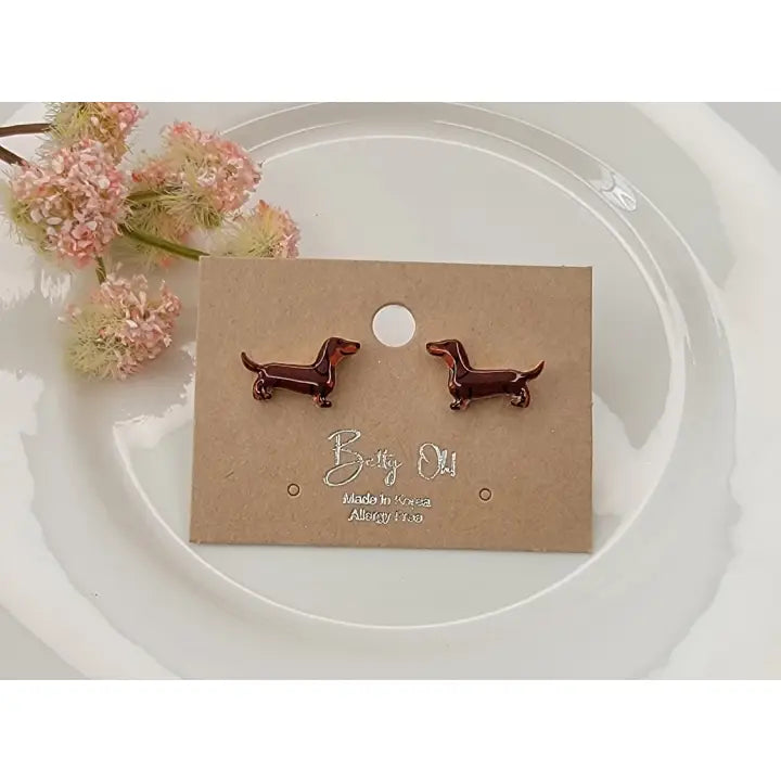Dachshund Post Earrings in Chocolate