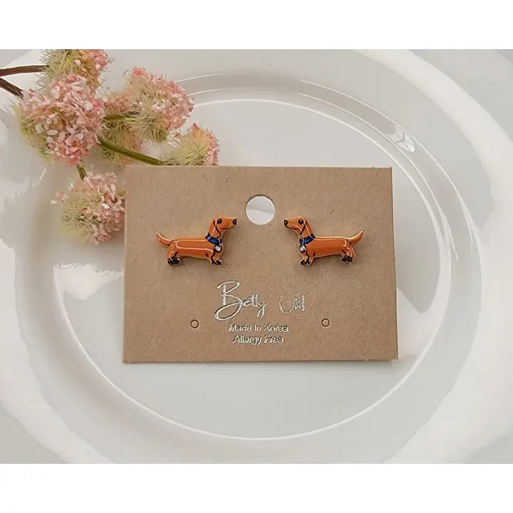 Dachshund Post Earrings in Red
