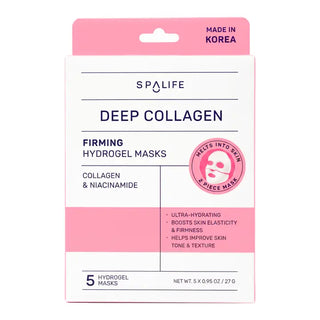 pink and white box of 5 hydrogel collagen face masks 