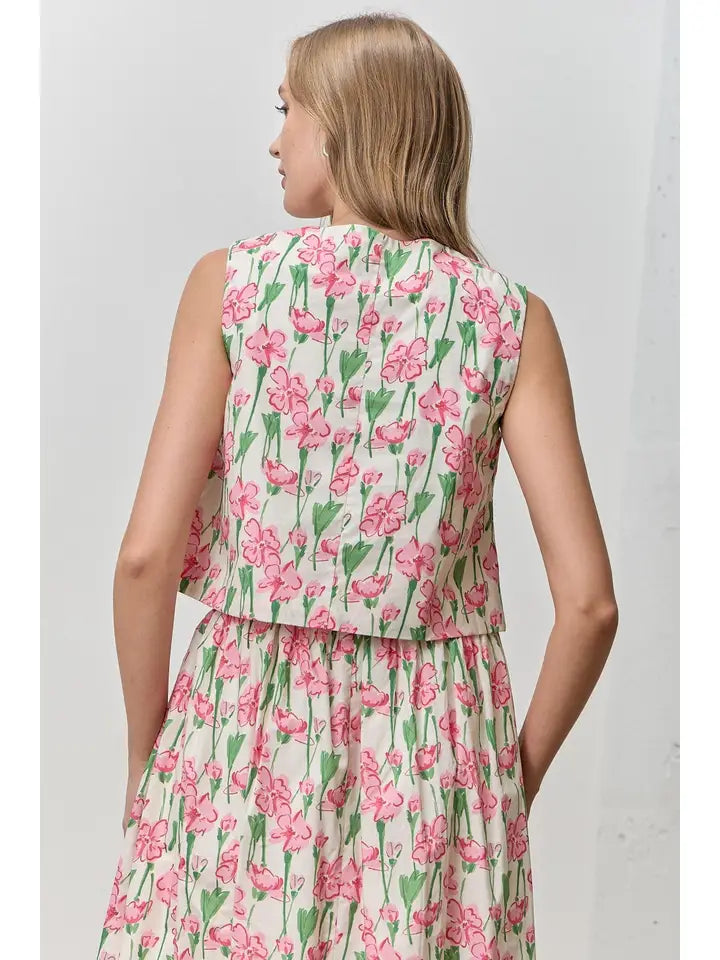 Ditsy Floral Sleeveless Top in Pink