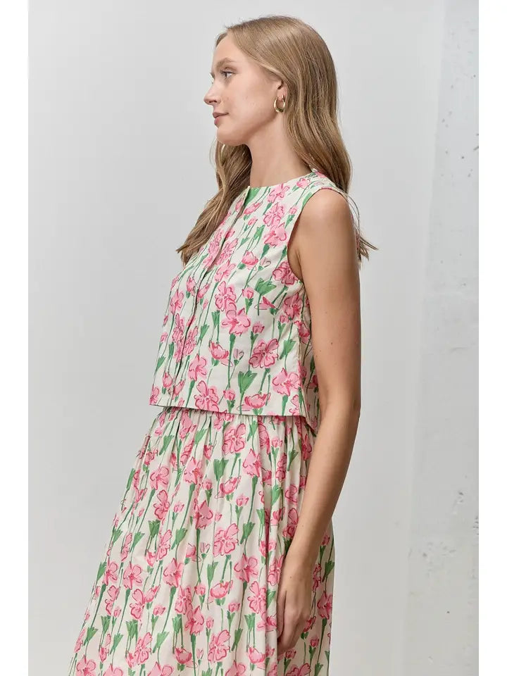 Ditsy Floral Sleeveless Top in Pink