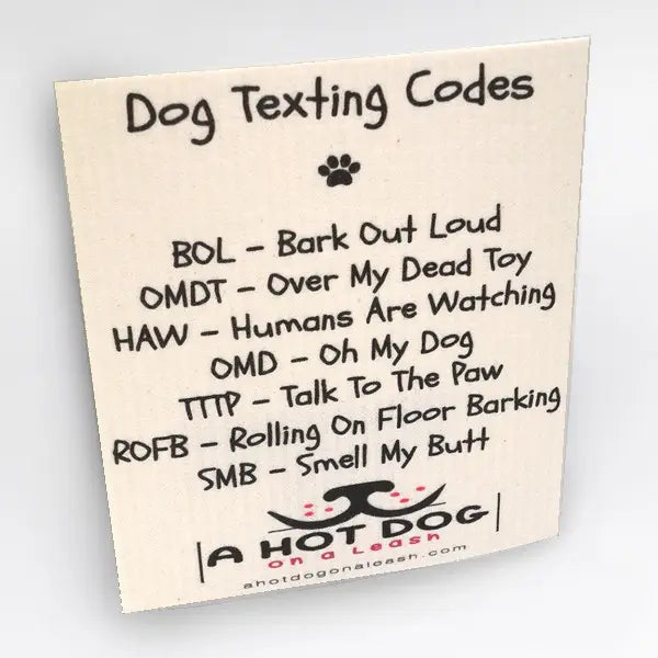Note with dog texting codes on a light background