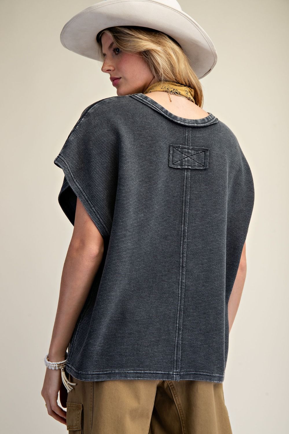 Drop Shoulder Washed Top in Black