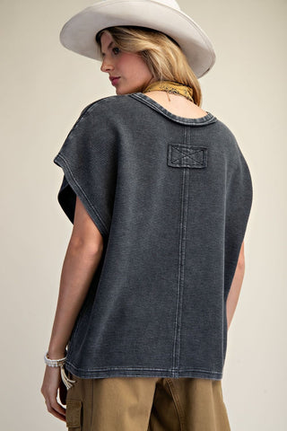 Drop Shoulder Washed Top in Black
