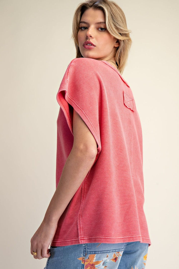 Drop Shoulder Washed Top in Boho Red