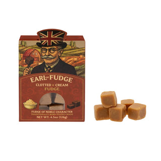 brown box of fudge with window to see product on a white background