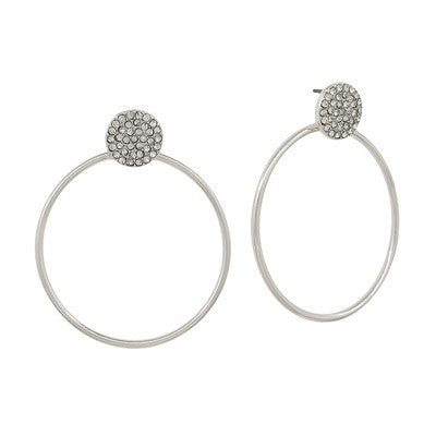 Silver Pavé Circle Dangle Earrings – 1¾ in.