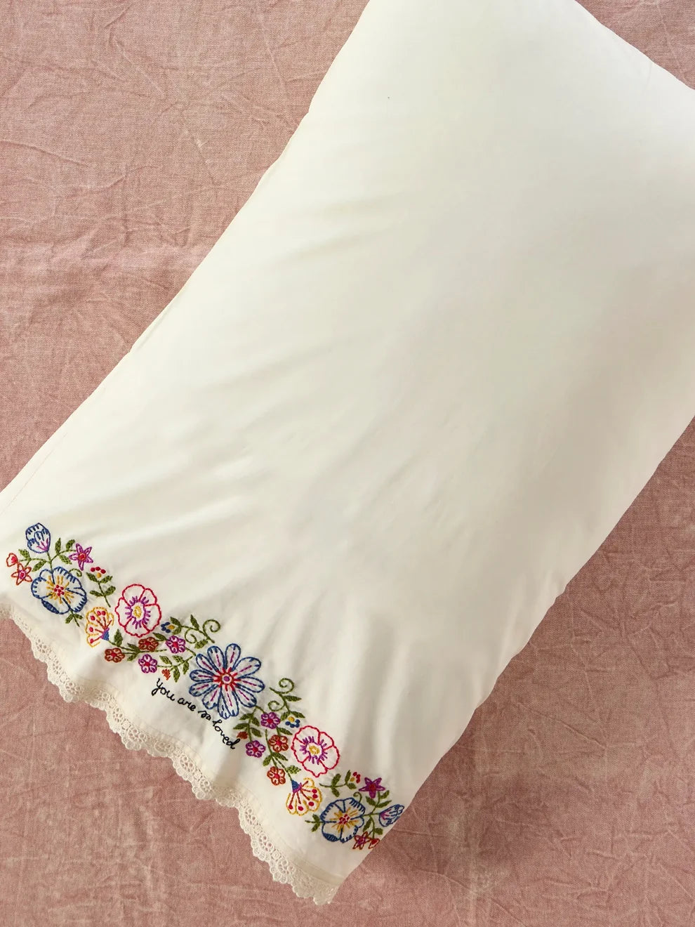 Embroidered Cotton Givable Pillowcase - So Loved