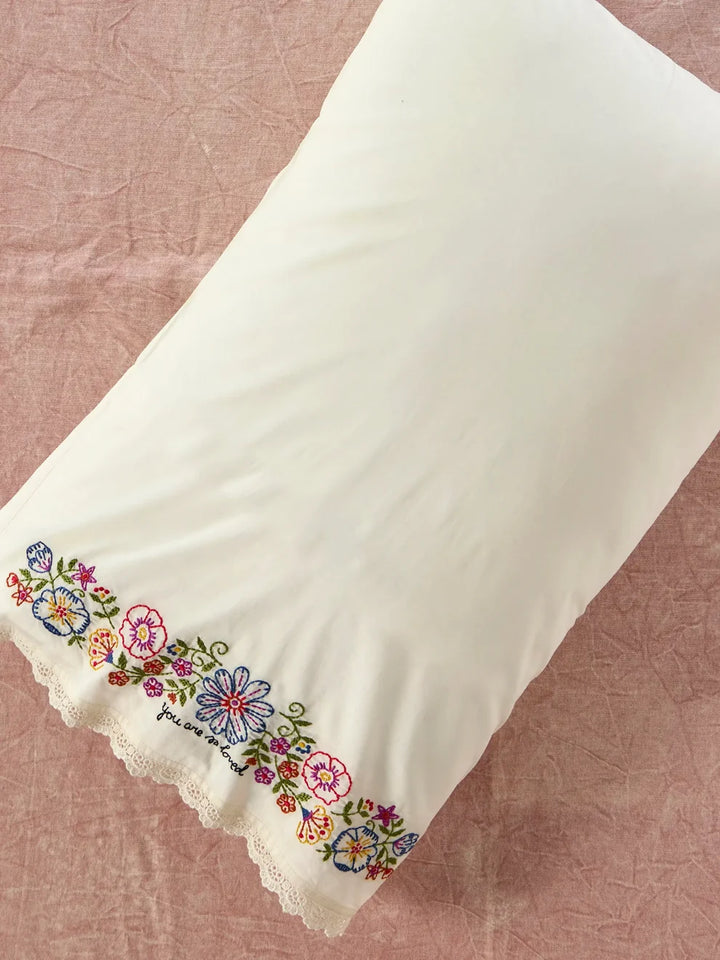 Embroidered Cotton Givable Pillowcase - So Loved