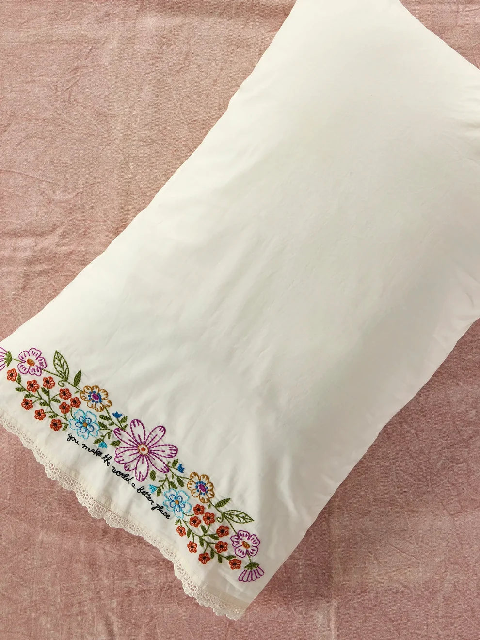 Embroidered Cotton Givable Pillowcase - World Better
