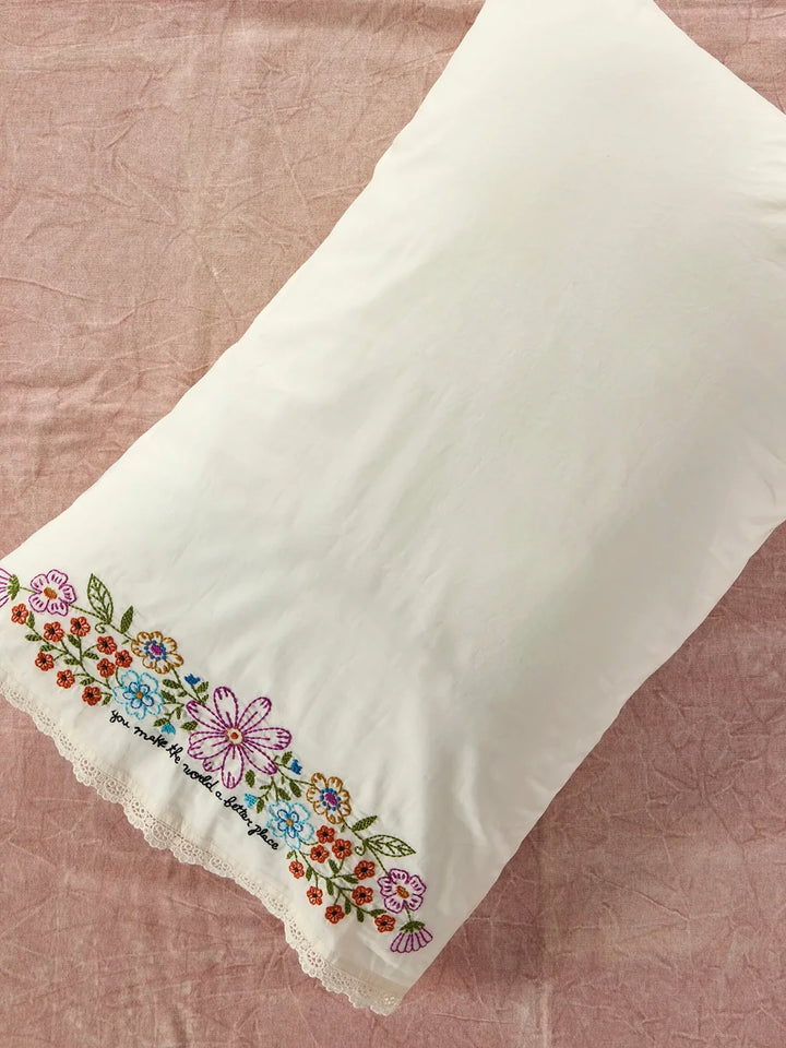 Embroidered Cotton Givable Pillowcase - World Better