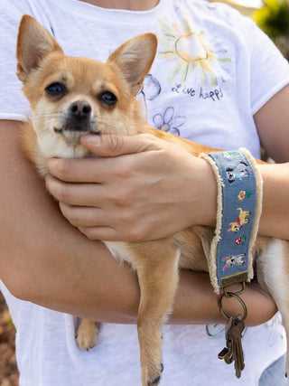 Embroidered Keychain Denim Dogs