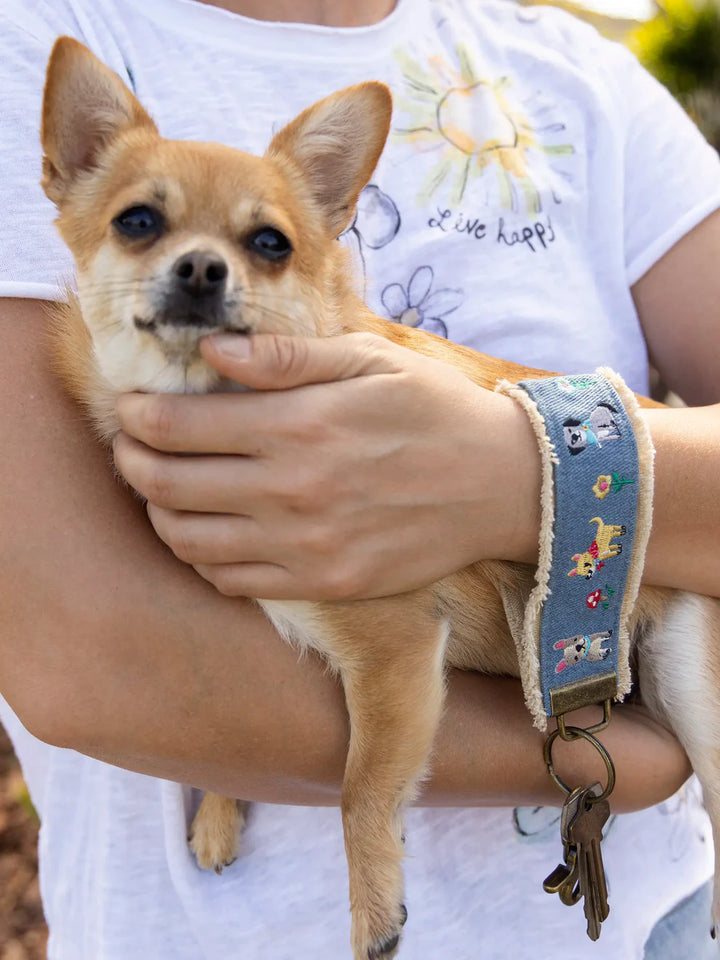Embroidered Keychain Denim Dogs