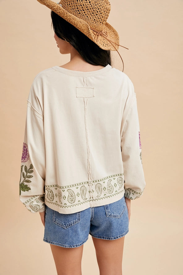 Embroidered Long Sleeve Top