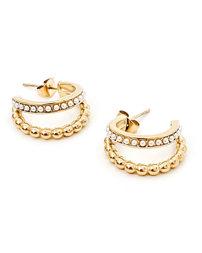 Enzo Gold Pearl Hoop Earrings