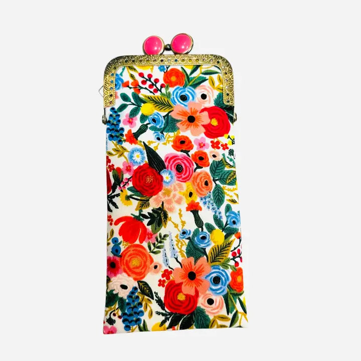eyeglass case with bronze clasp and floral print