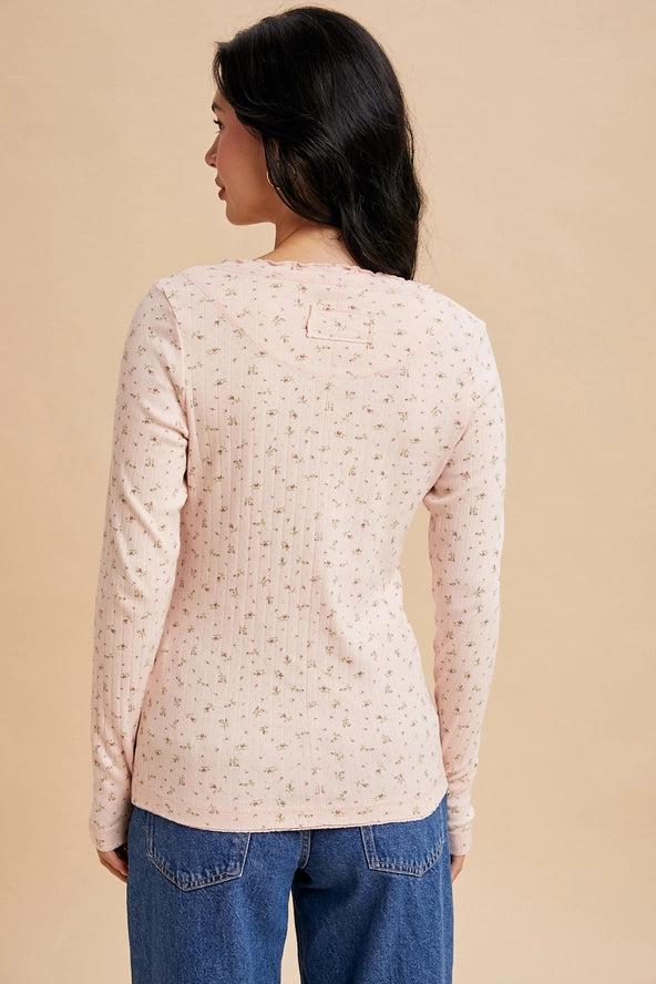 Ribbed Floral Button Top