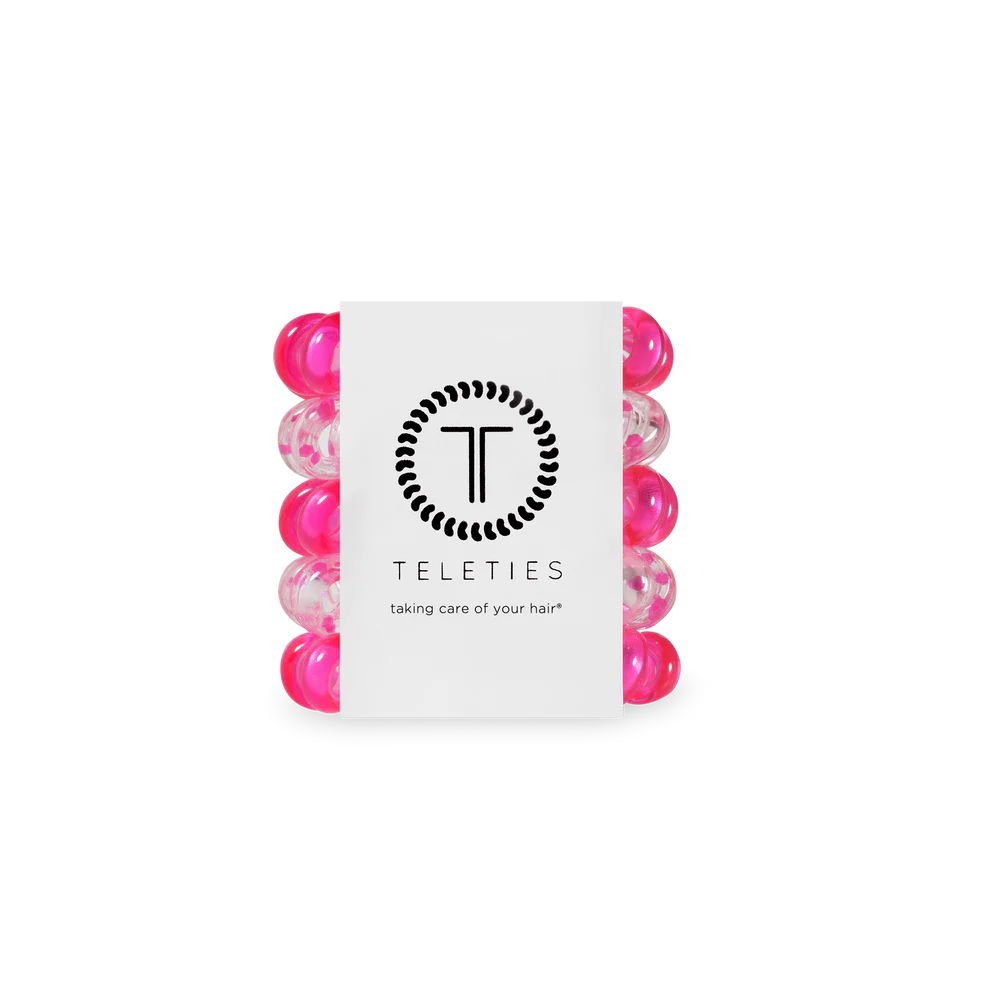 pack of 5 tiny coil hair ties in pink