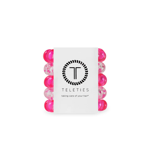 pack of 5 tiny coil hair ties in pink