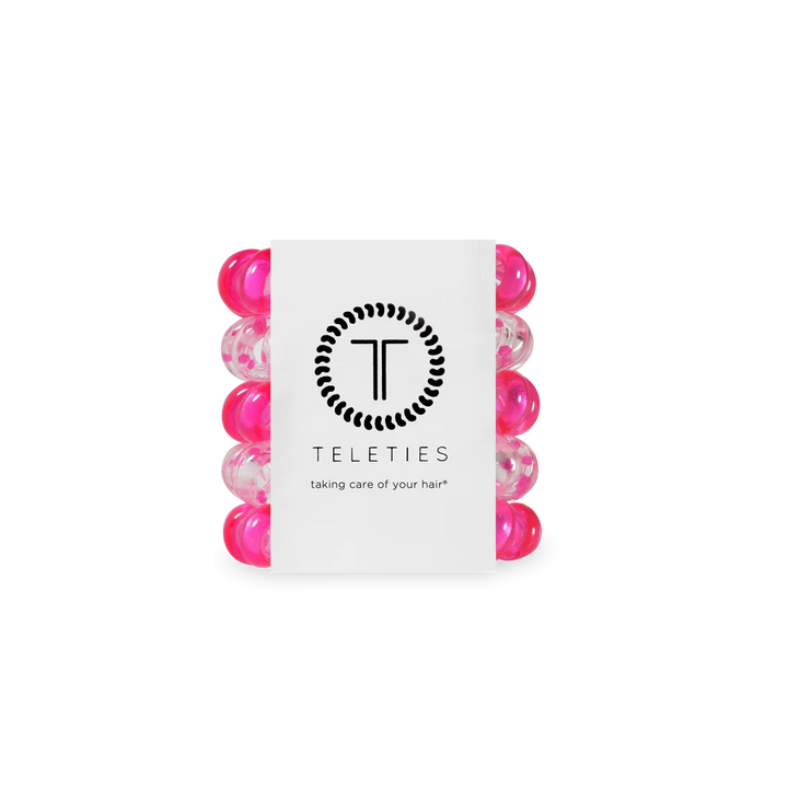 pack of 5 tiny coil hair ties in pink