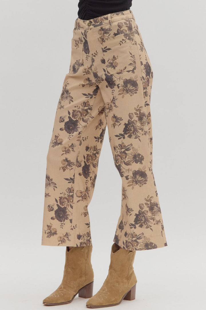 Floral Cropped Pants in Taupe