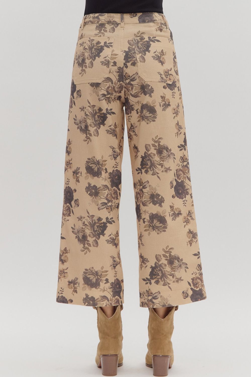 Floral Cropped Pants in Taupe
