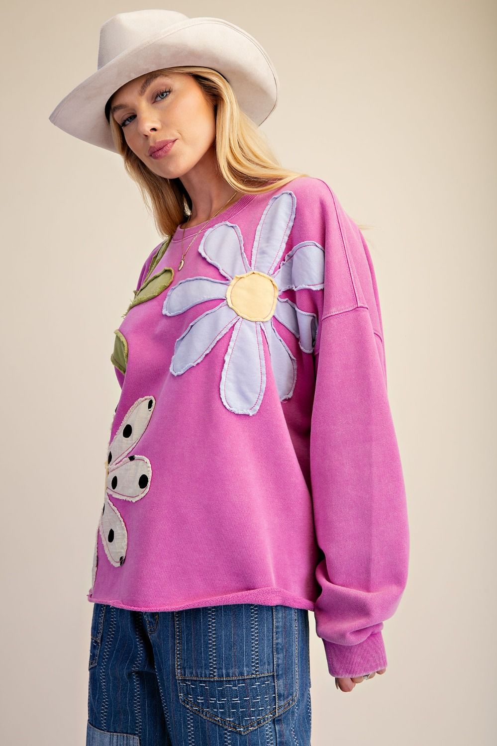 Floral Patch Washed Cotton Terry Pullover
