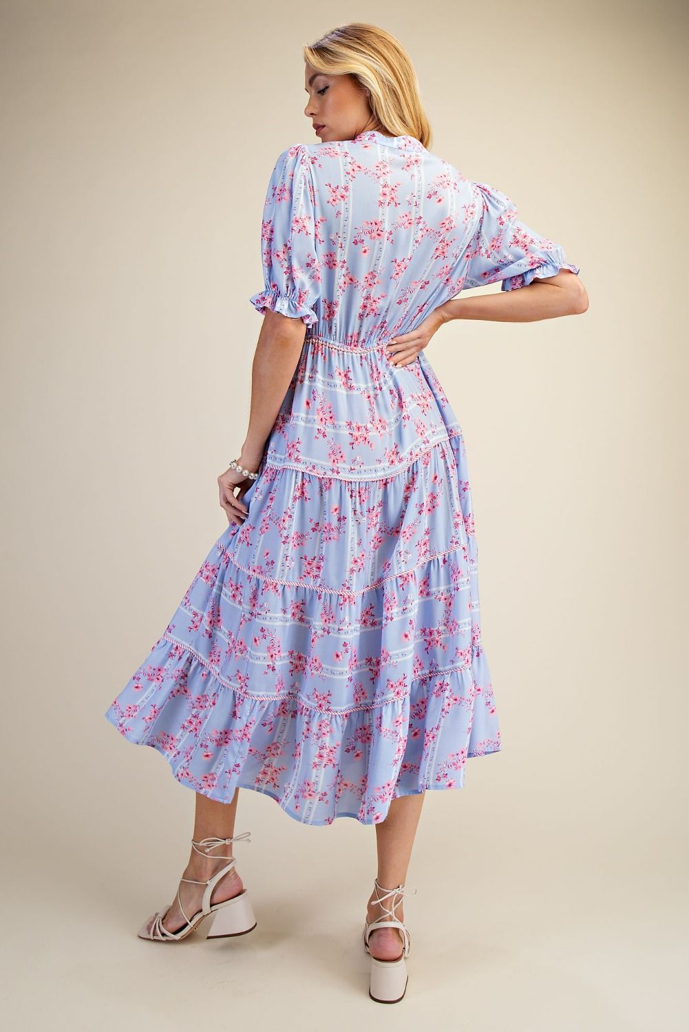 Floral Printed Challis Dress in Peri Blue