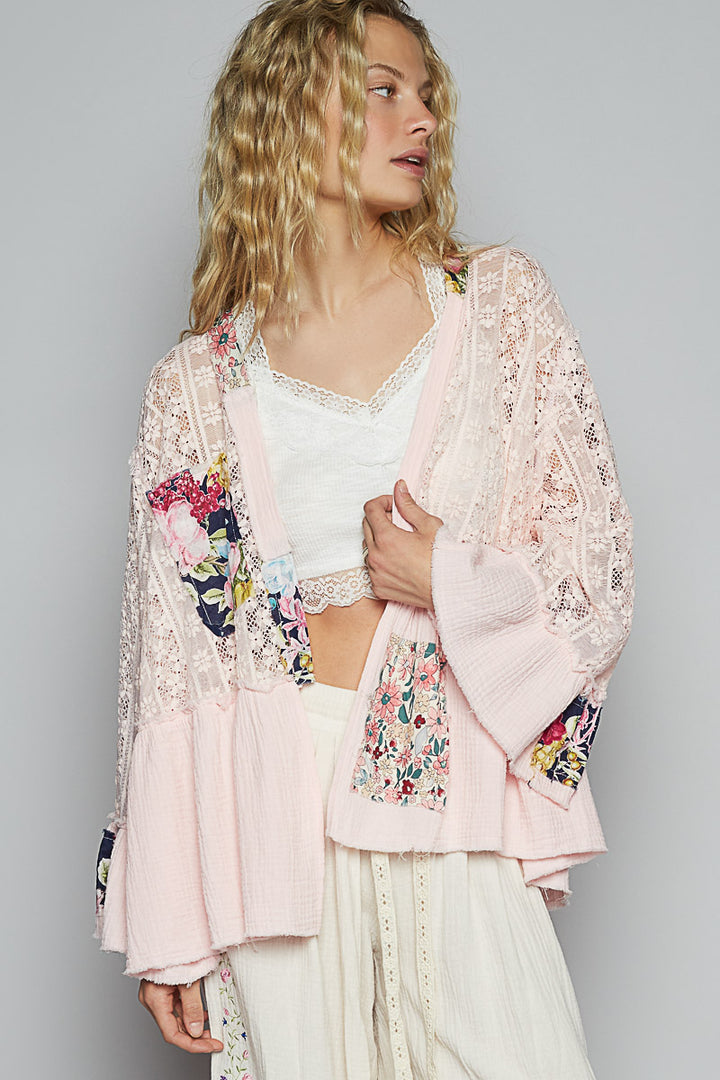 Floral Patchwork with Lace and Gauze Cardigan