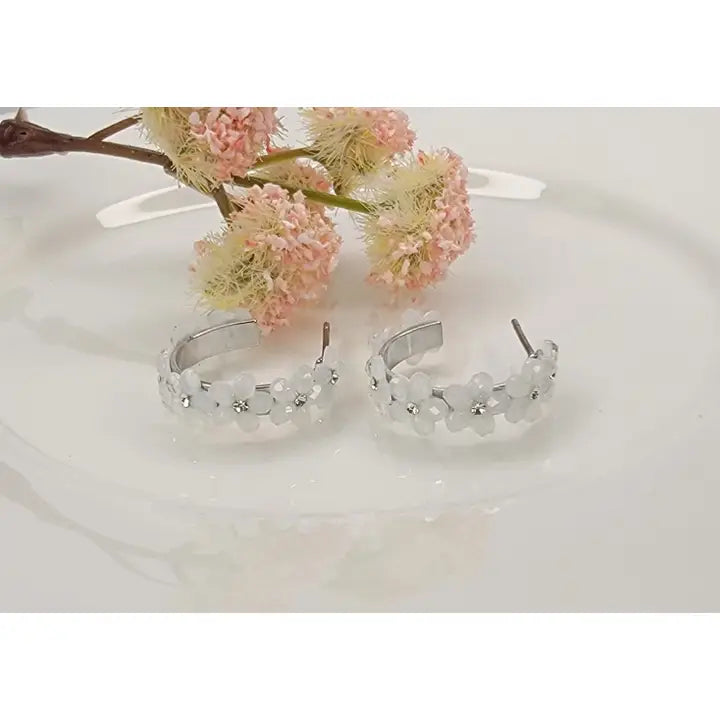 Silver Flower Hoop Earrings