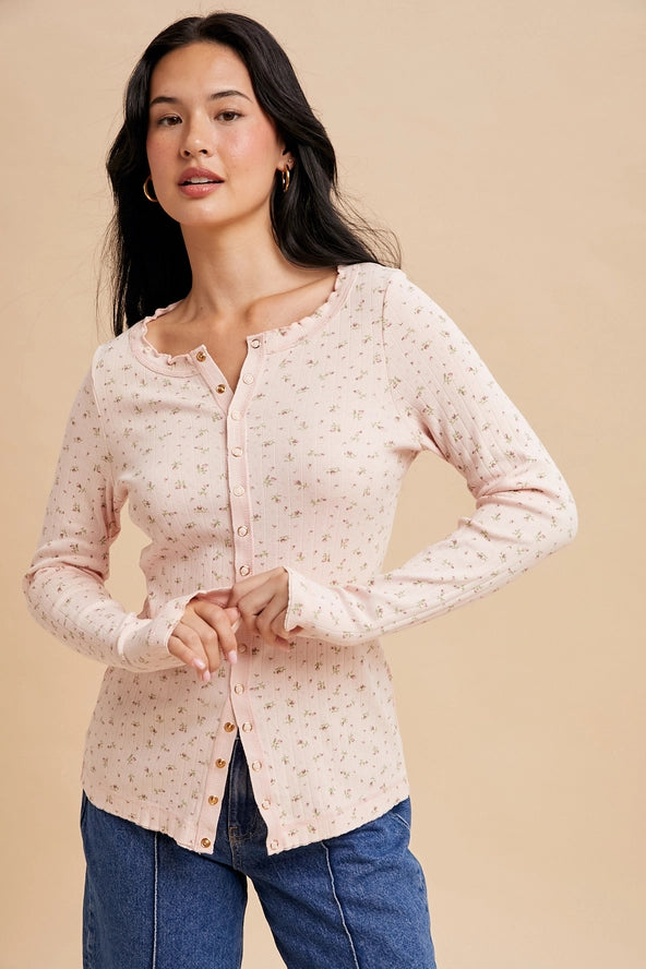 Ditsy Floral Pink Top with long sleeves