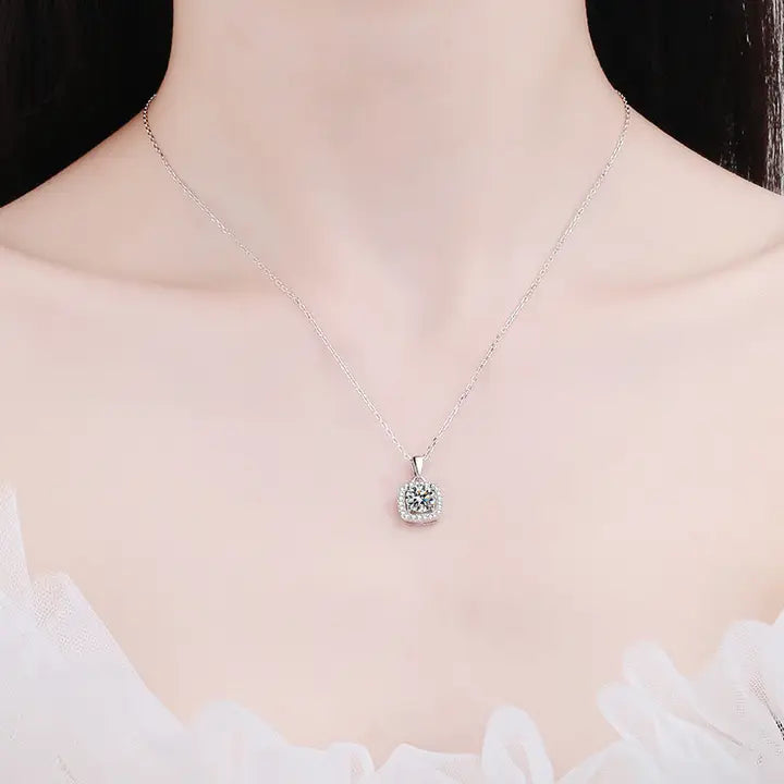 Four-Prong 1.0 ct Moissanite Sterling Silver Necklace