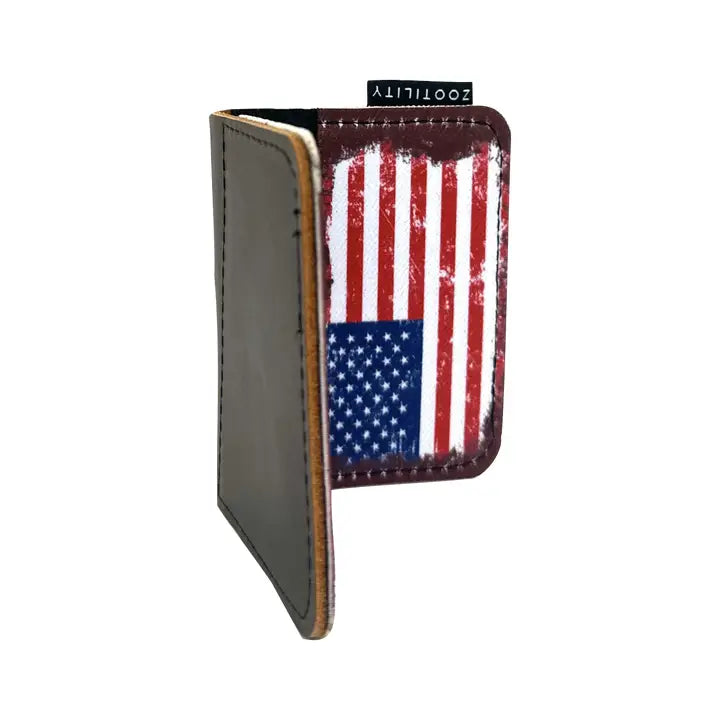 Cardholder with American flag design on a white background