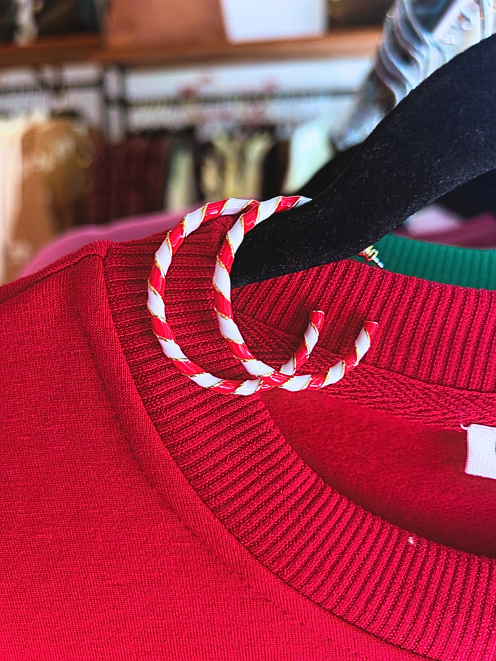 Gina Twisted Red and White Hoop Earrings