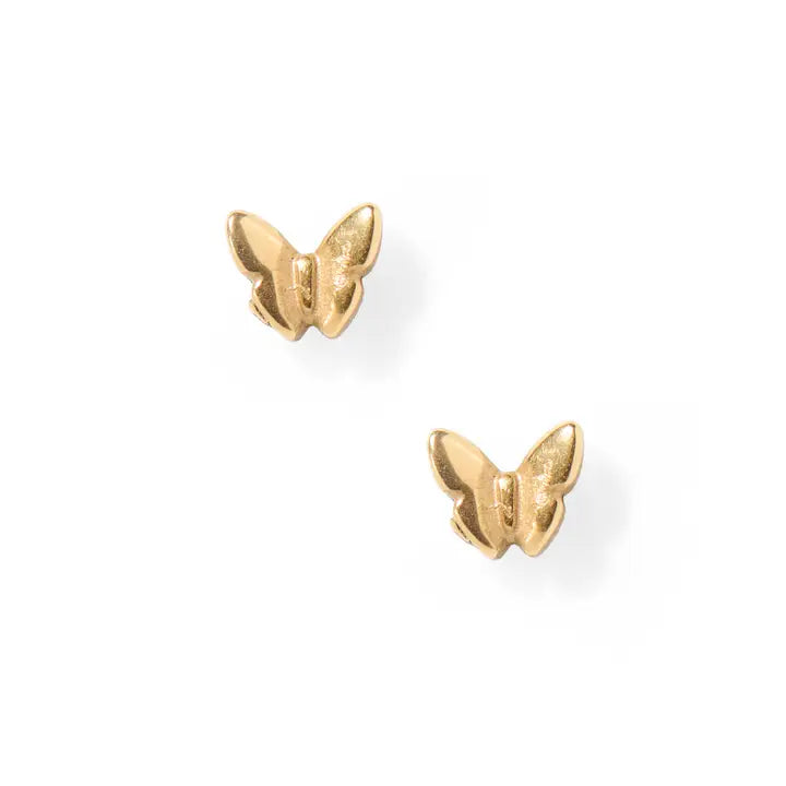 Gold Butterfly Flatback Stud Earrings