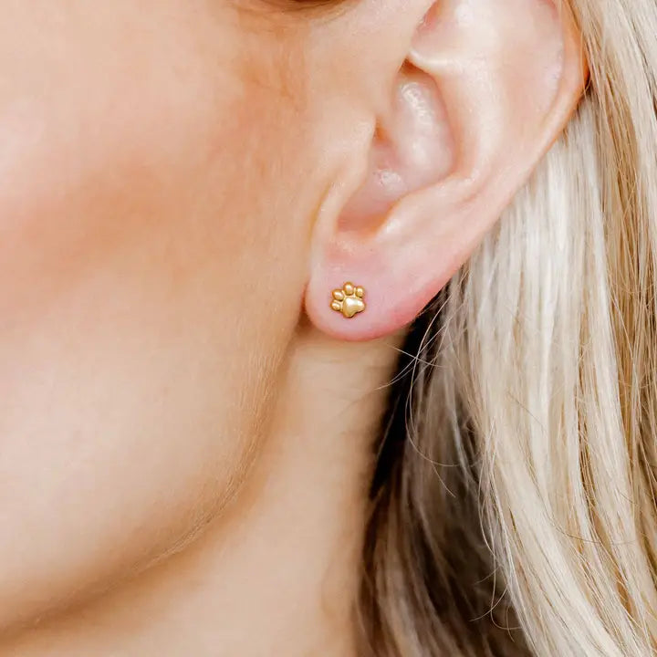 Gold Paw Print Flatback Stud Earrings