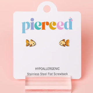 Water Resistant Flat Screwback Earrings- Goldfish