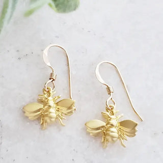 Gold Flying Bumble Bee Earrings
