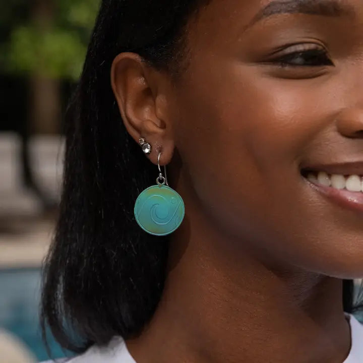 Handcrafted Green and Blue Wave Patina Earrings