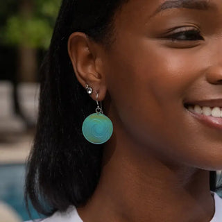 Handcrafted Green and Blue Wave Patina Earrings