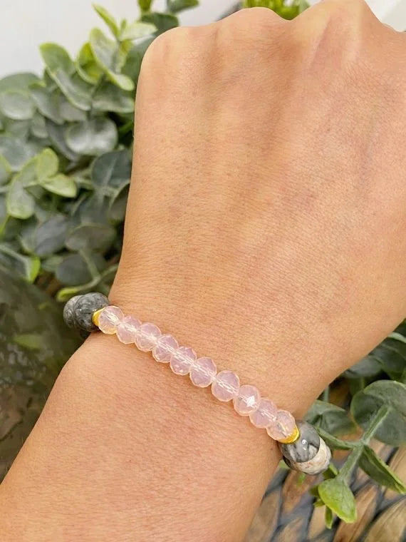 Grey Stone and Pink Crystal Bracelet