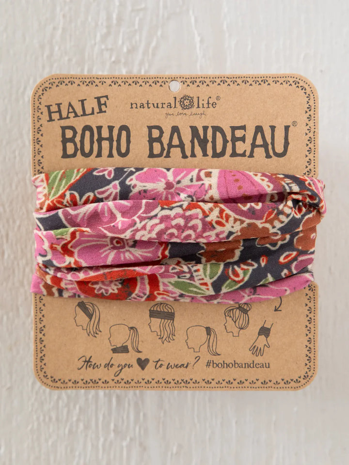 Boho bandeau with floral pattern on a cardboard packaging
